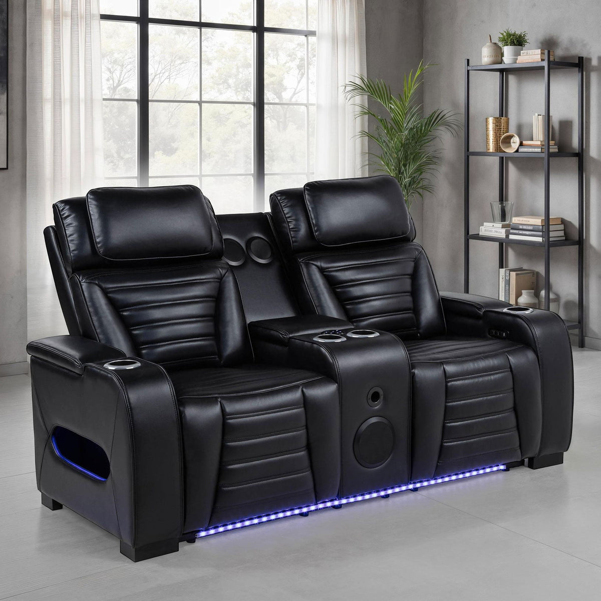 Zuma Faux Leather Dual Power Reclining LED Loveseat Black