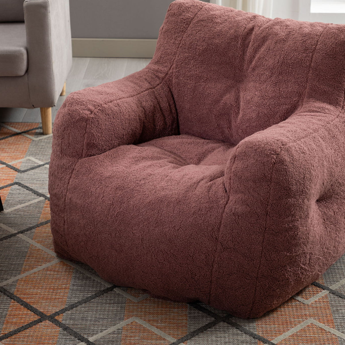 Soft Teddy Fabric Tufted Foam Bean Bag Chair With Teddy Fabric