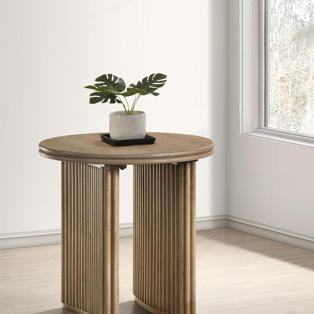 Adina Round Wood Side End Table Distressed Light Brown