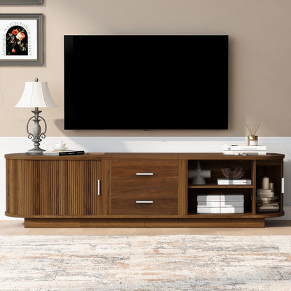 TV Stand Sliding Doors Open Shelving Brown 65-inch