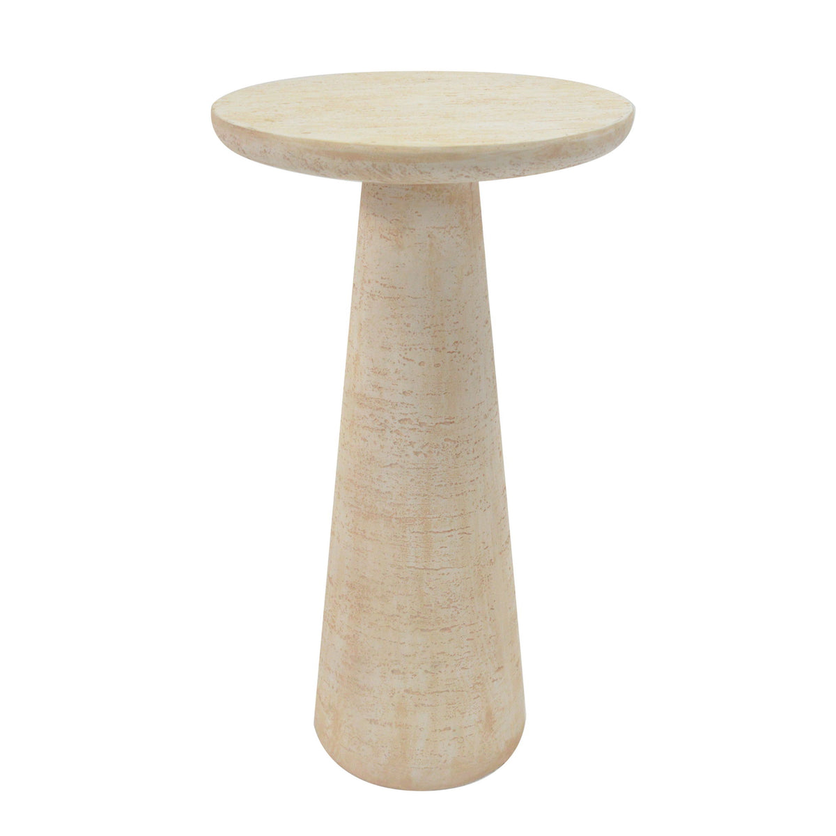 Pedestal Outdoor Side Table, Round Top Accent End Table - Travertine