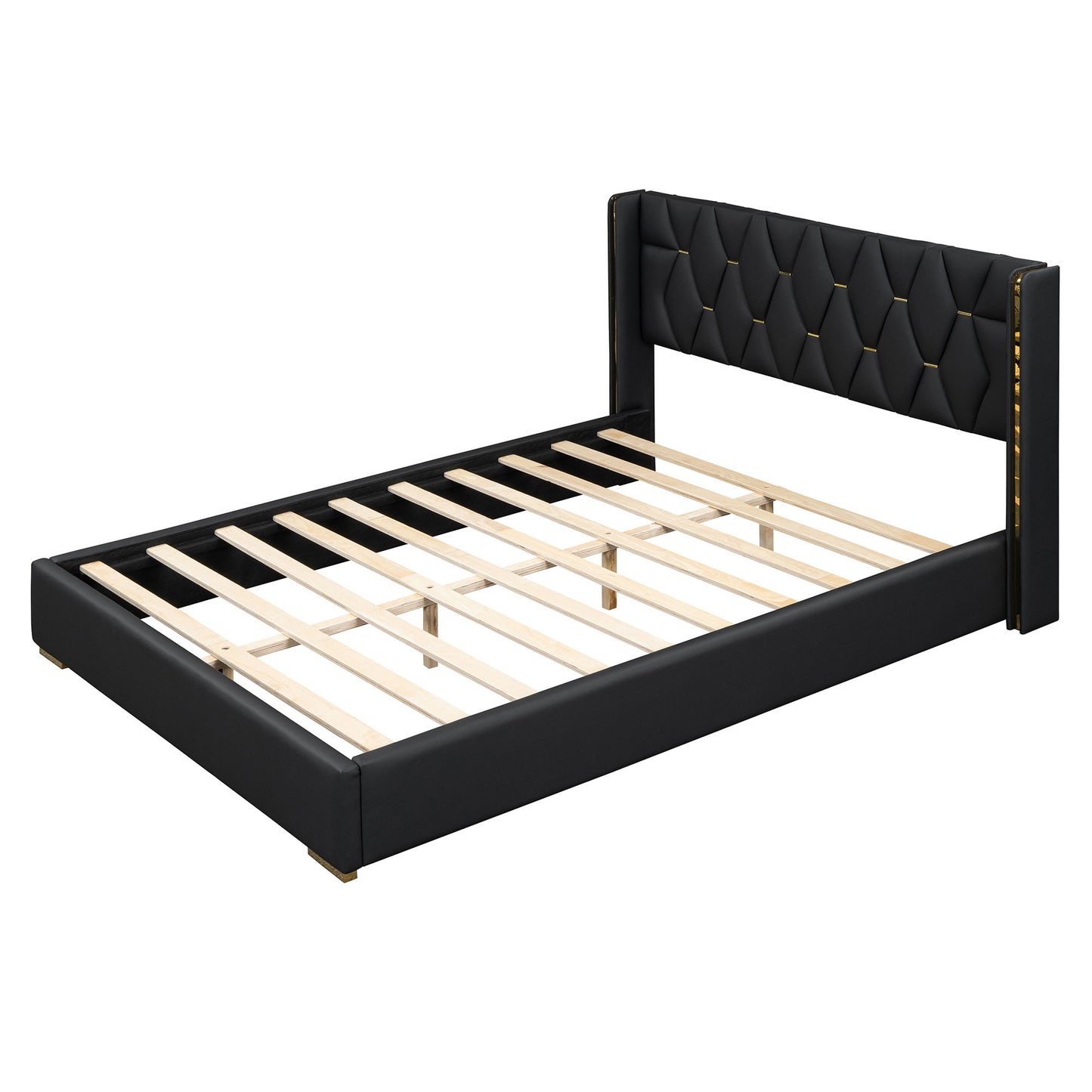 Upholstered Platform Bed With Strips - Black