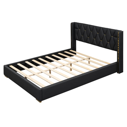 Upholstered Platform Bed With Strips - Black