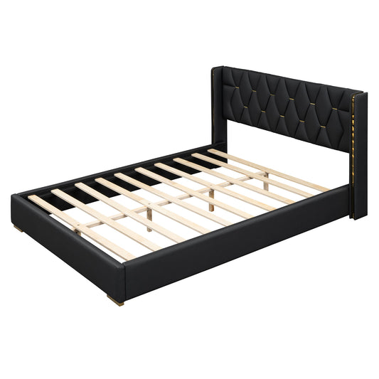 Upholstered Platform Bed With Strips - Black