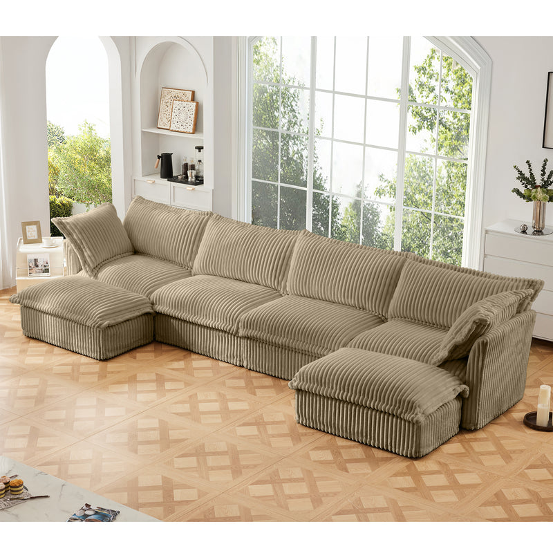 4-Seater Slipcovered U-Shaped Corduroy Sectional Sofa - Camel Corduroy