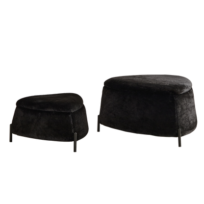 Upholstered 2-Piece Storage Ottoman Set with Metal Legs, Faux Fur, Black, 29.9' Wide
