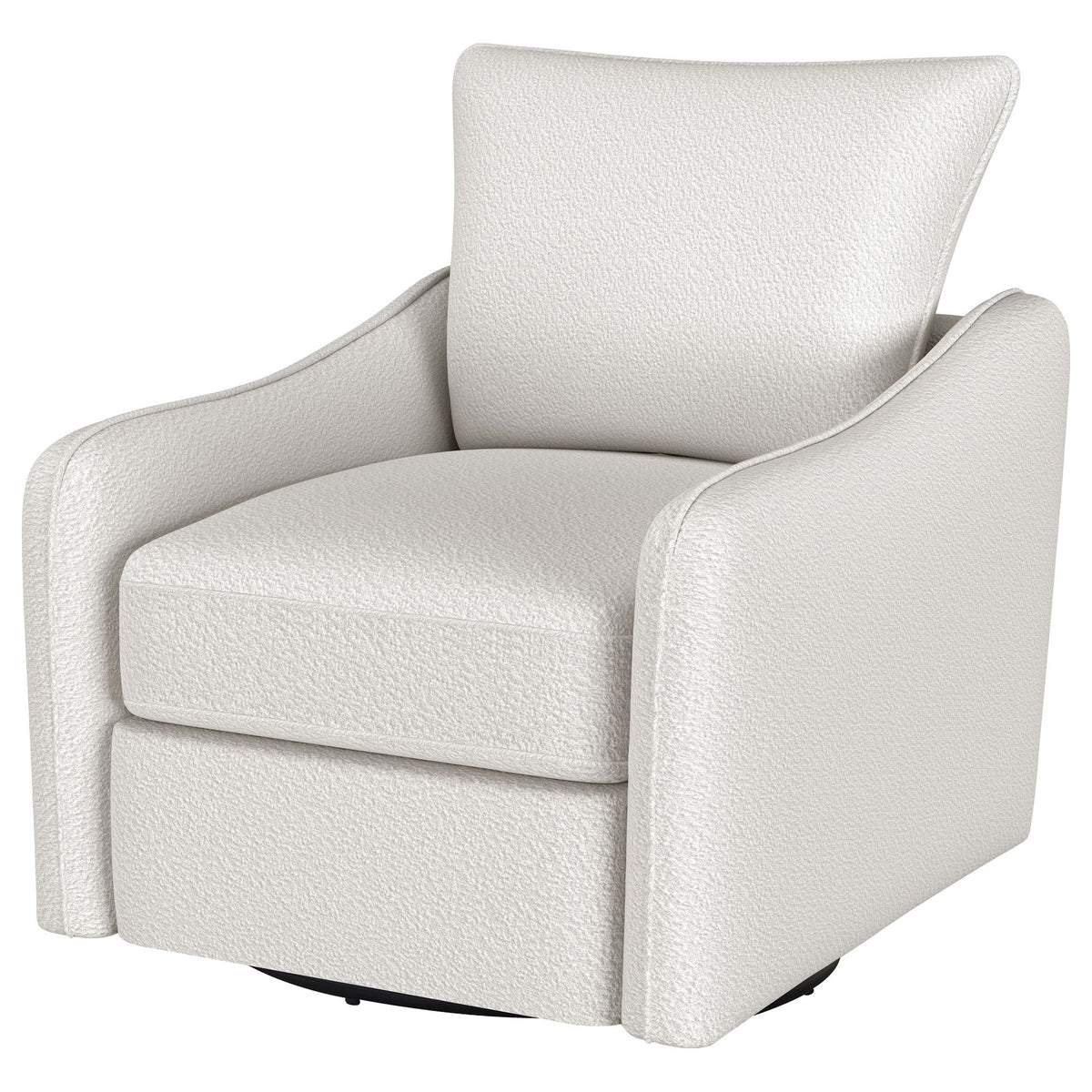 White upholstered swivel chair with thick seat cushion and tall backrest