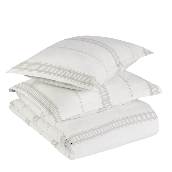 Jayson linen cashmere 3-piece duvet set, white with gray stripe folded bedding set