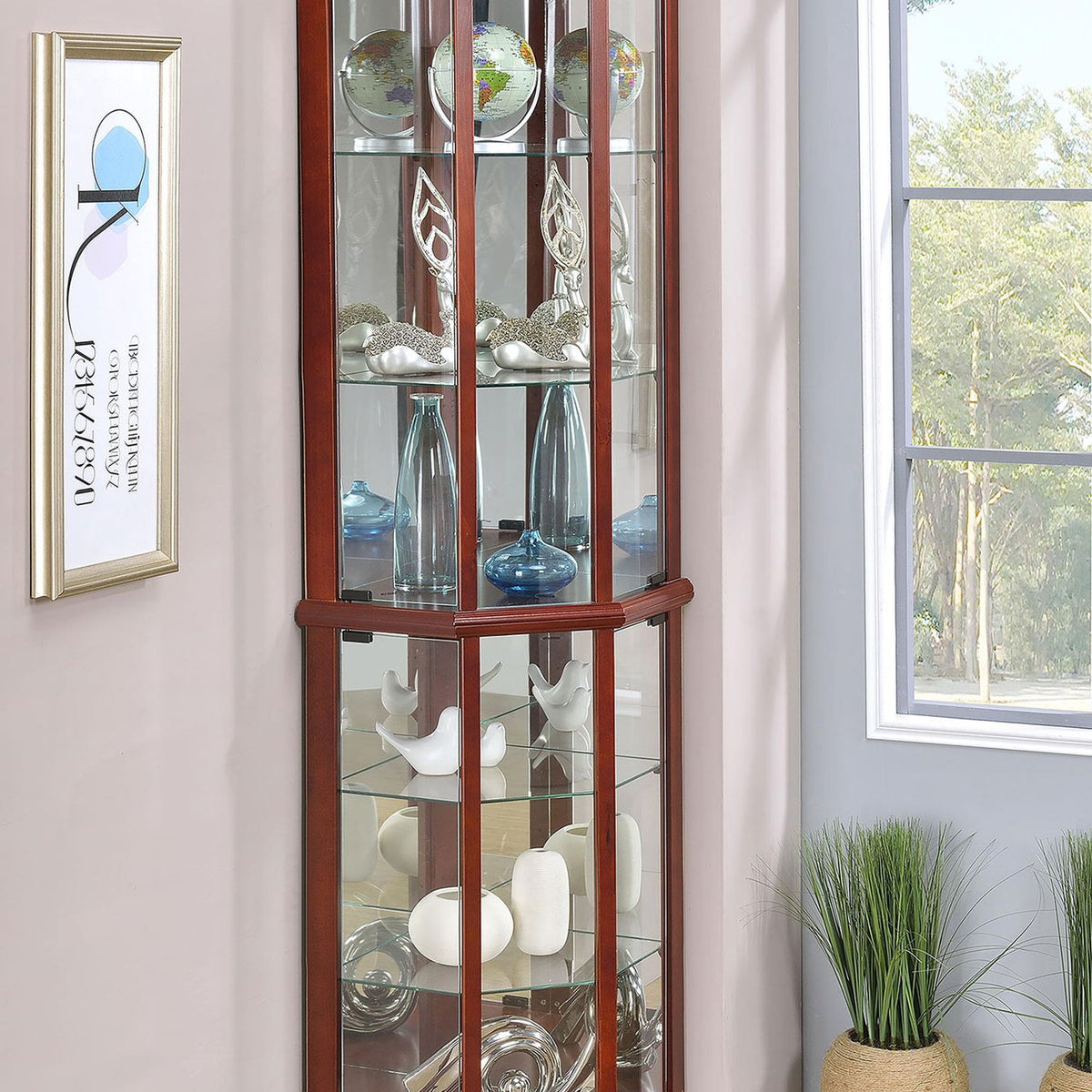 Appledale 6-shelf Corner Curio Display Cabinet Medium Brown