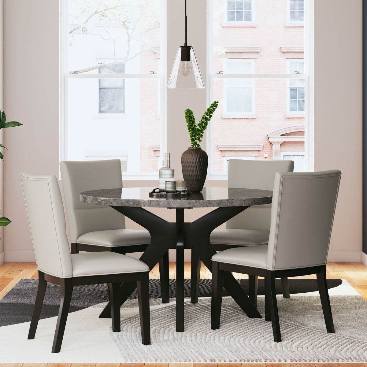 Glinari - 5 Pc. - Dining Room Table, 4 Side Chairs - Taupe / Black