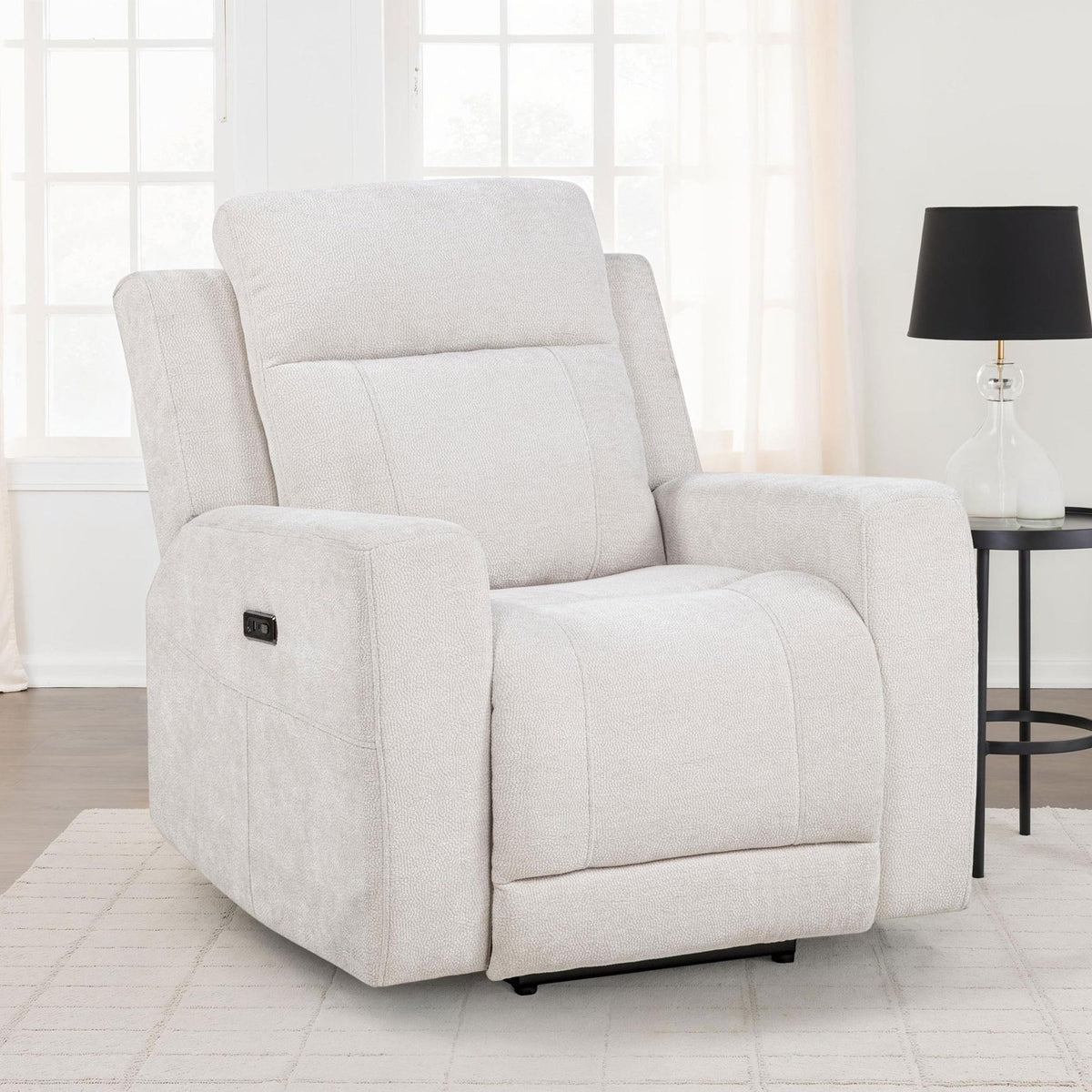 Kennett Chenille Upholstered Power Recliner Chair Ivory
