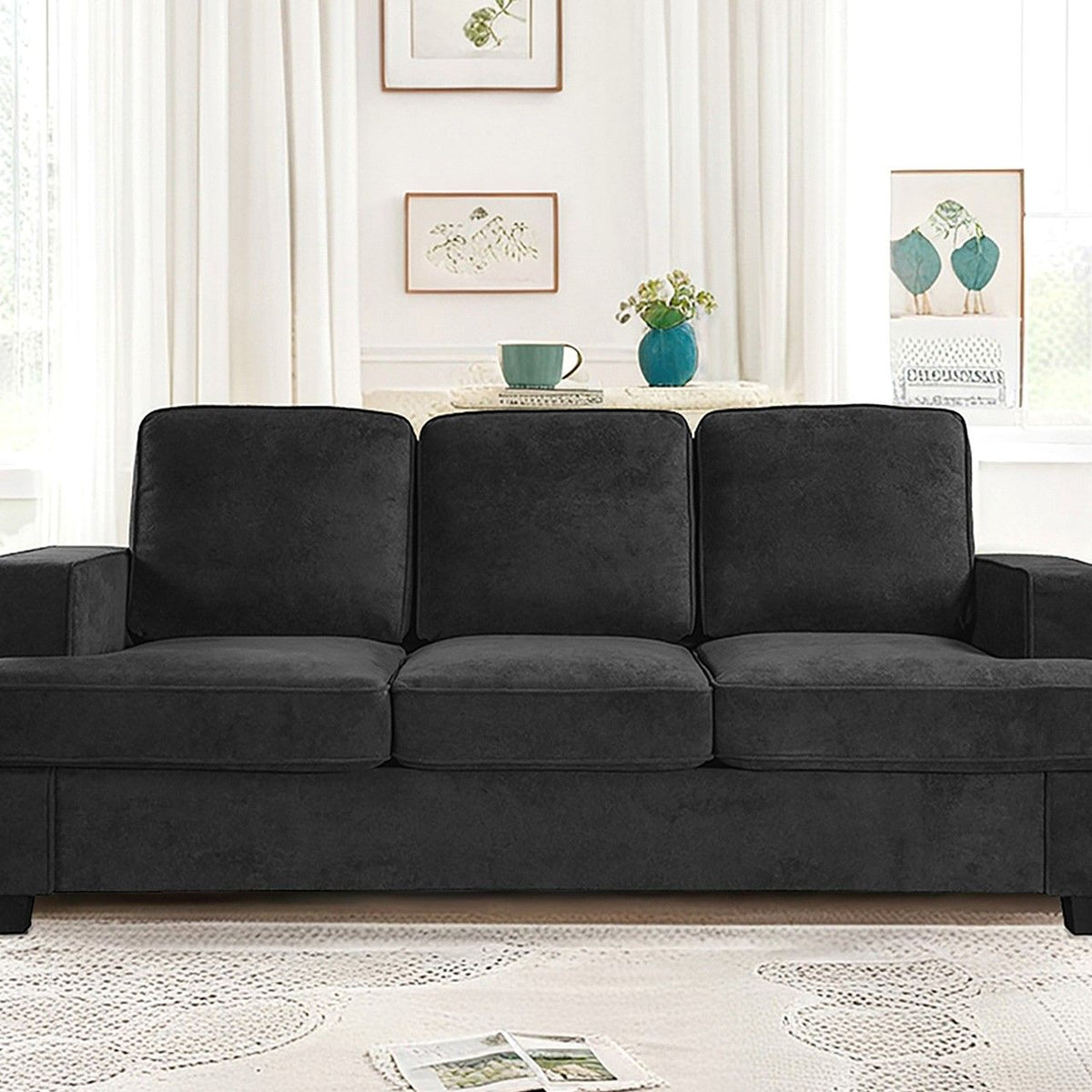 Modern Sofa, Comfortable 3 Seater Couch With Deep Seating, Loose Back Cushions, Wide Arms