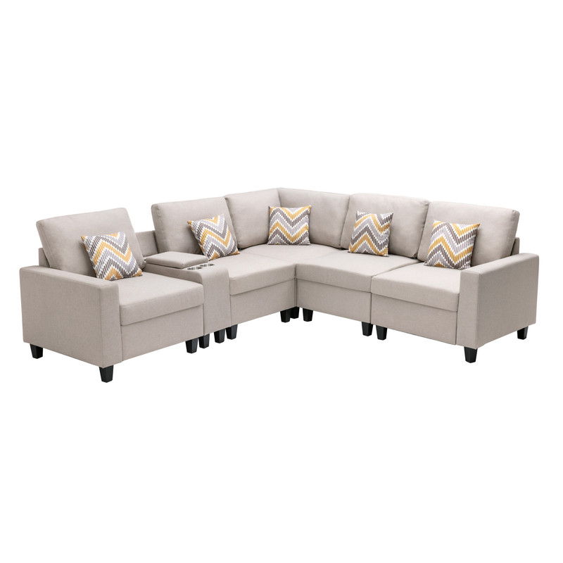 Nolan - Fabric 6 Piece Sectional Sofa With Pillows And Interchangeable Legs