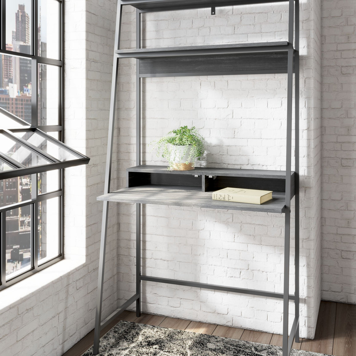 Yarlow - Home Office Desk and Shelf - Black