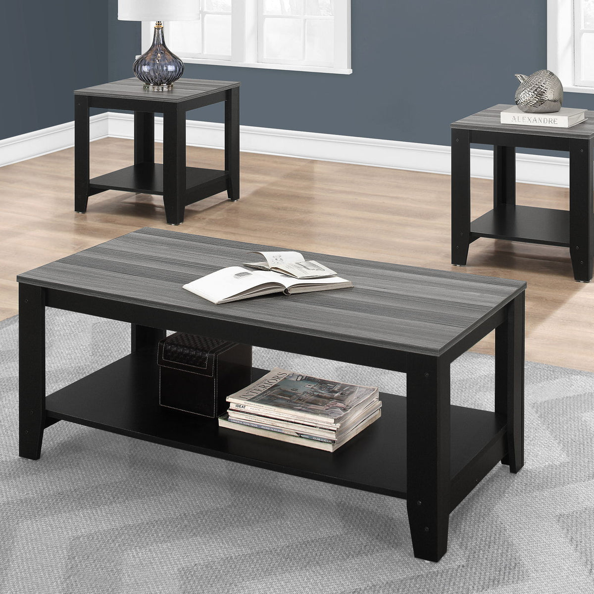 Table Set, Coffee, End, Side, Accent For Living Room Transitional (Set of 3) - Black