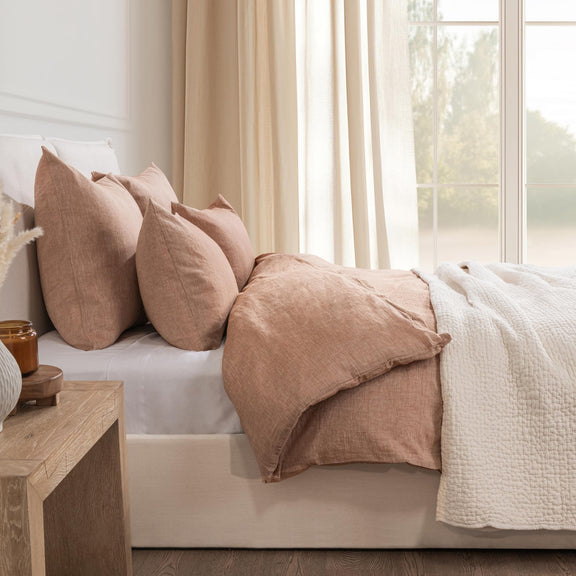 Jayson linen cashmere 3-piece duvet set, clay brown solid duvet with pillow shams