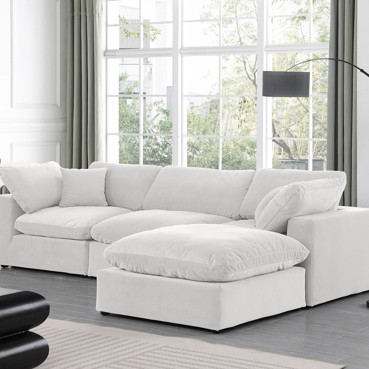 Comfy - 4 Piece Velvet Modular Sectional With Chaise - White