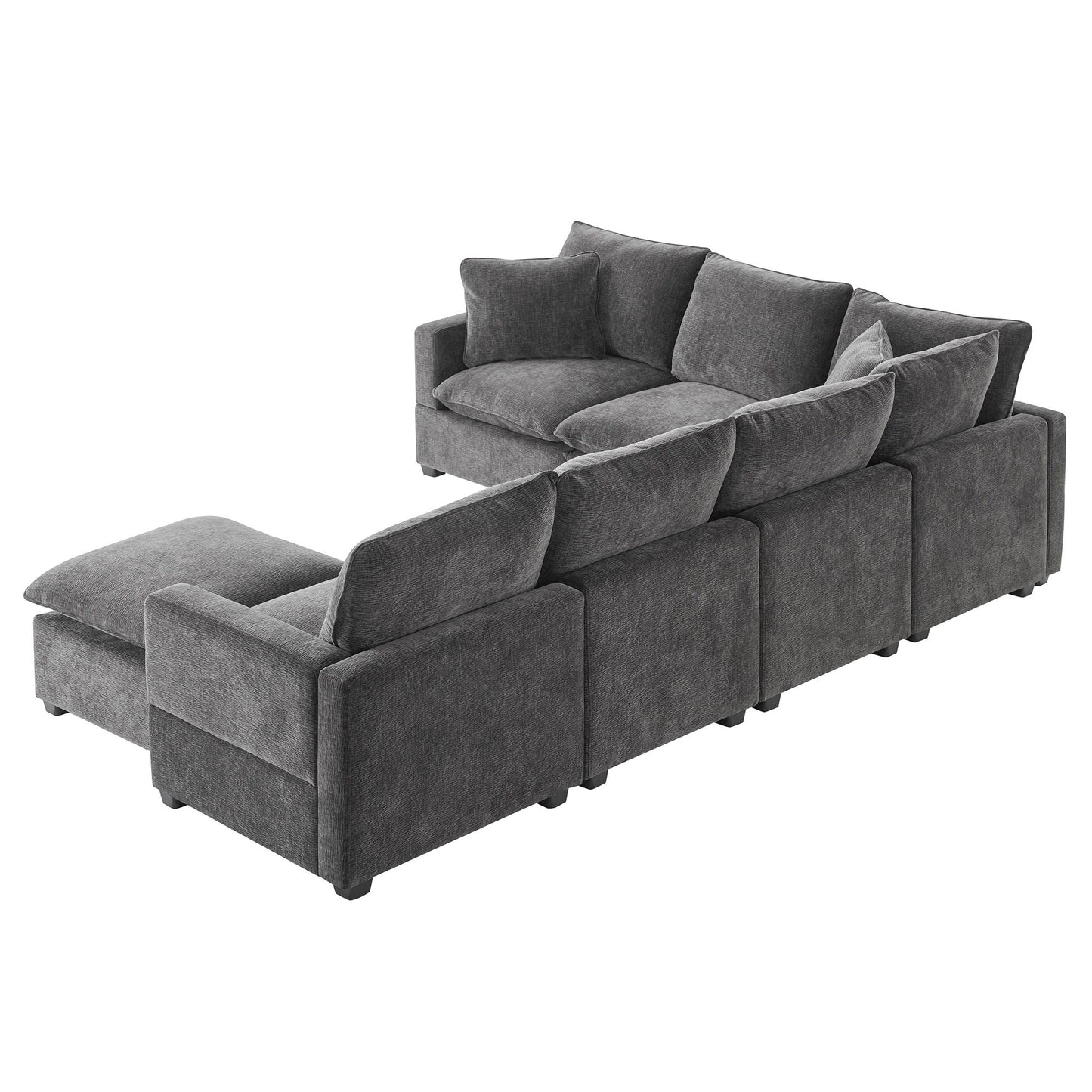 Modern U-Shape Modular Sofa, 7 Seat Chenille Sectional Couch Set With 2 Pillows Included, Freely Combinable Indoor Funiture For Living Room, Apartment, Office