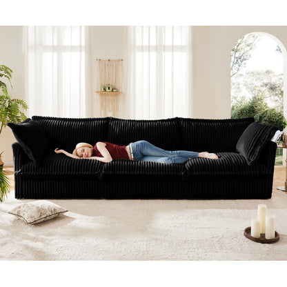 3-Seater Slipcovered Corduroy Sofa - Black Corduroy