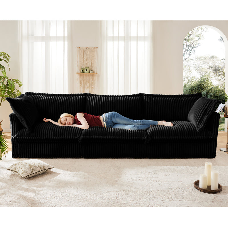 3-Seater Slipcovered Corduroy Sofa - Black Corduroy