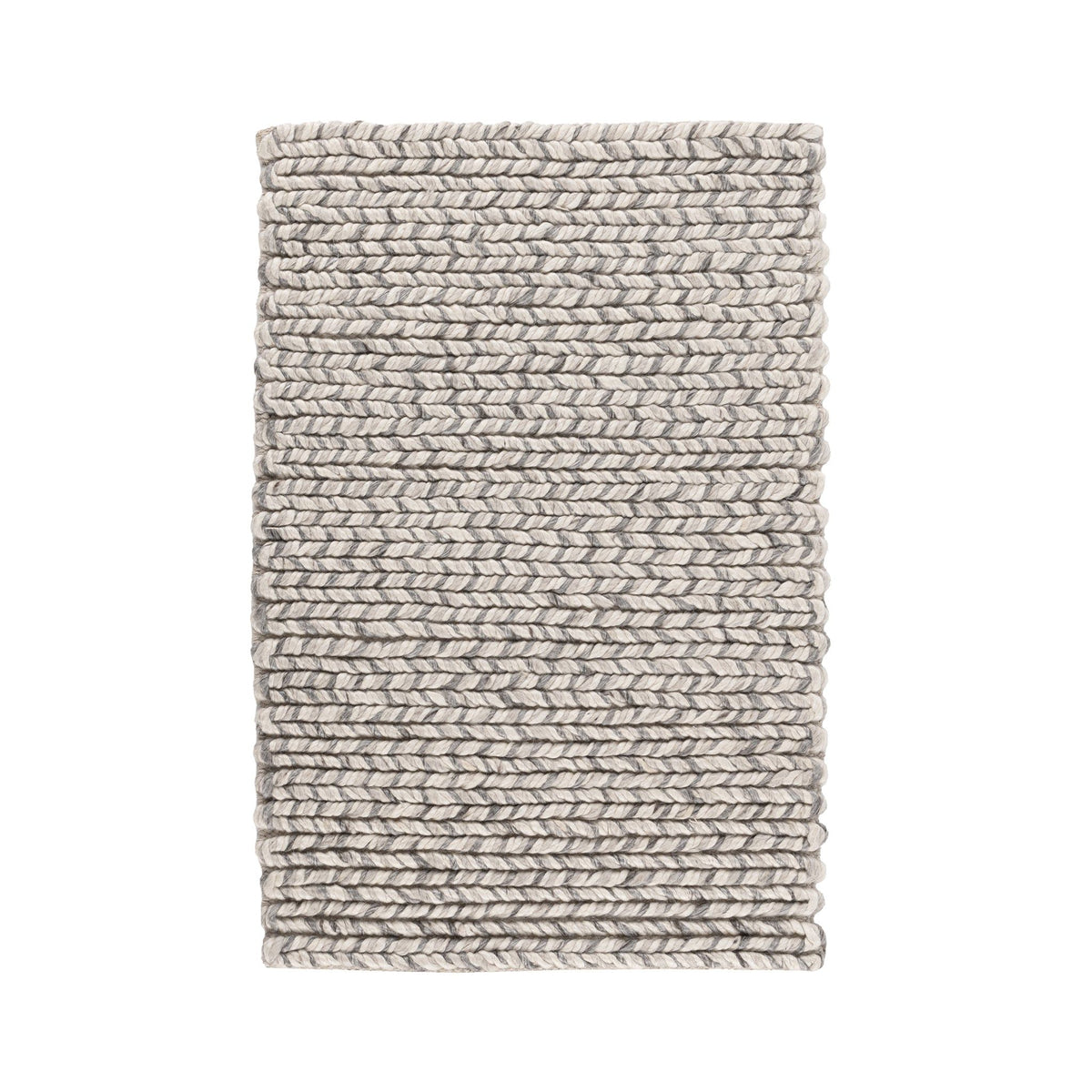 Dawson rug with braided looped texture, light gray and white striped look