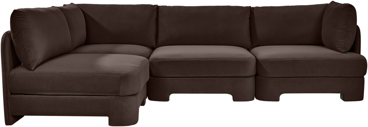 Dark brown velvet performance armless sectional sofa with tufted back cushions