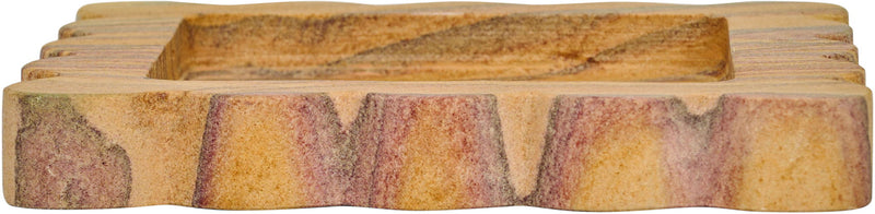 Sandstone wooden tray side view with thick slab and scalloped border