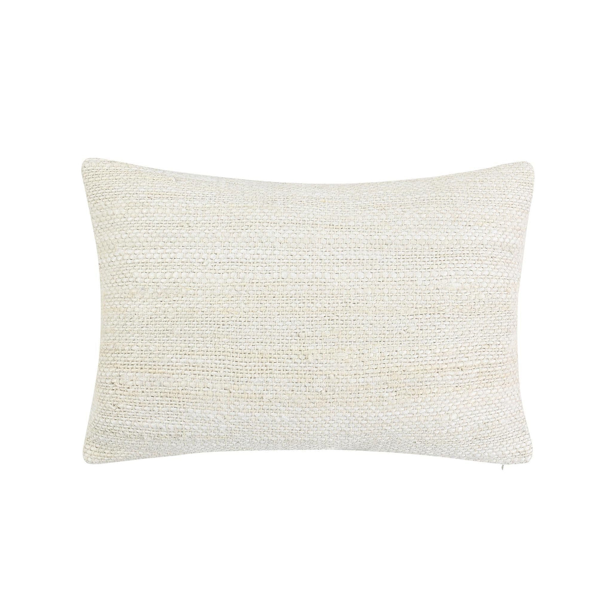 Ivory woven rectangular throw pillow with stitched border.
