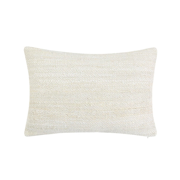 Ivory woven rectangular throw pillow with stitched border.