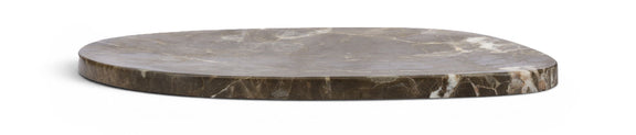 Livia dark brown marble decorative tray, round top with white veining