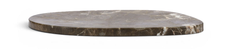 Livia dark brown marble decorative tray, round top with white veining