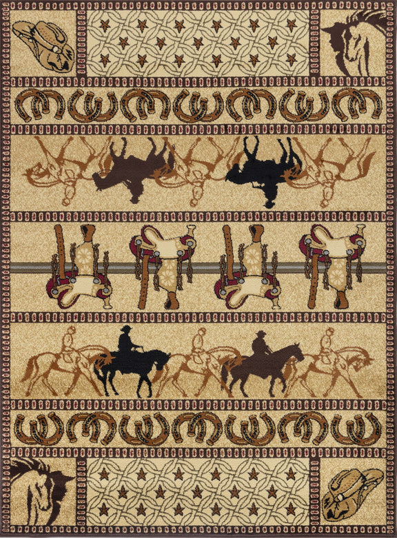 Southwest area rug pattern close-up with beige, navy, and red details