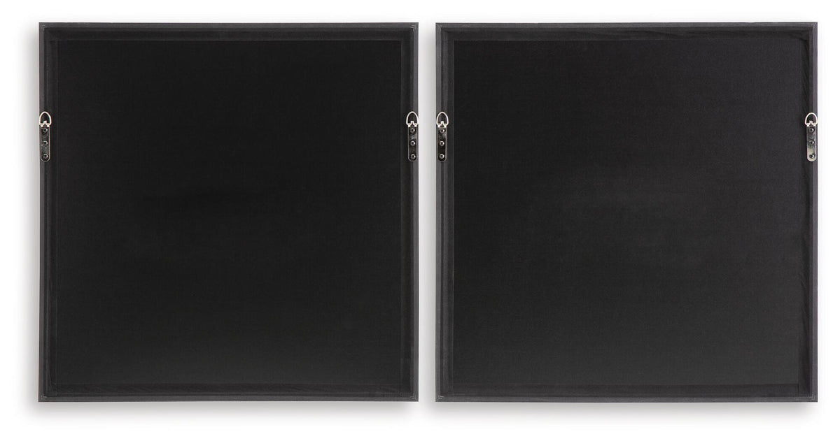 Set of 2 black framed wall art panels with hanging hardware
