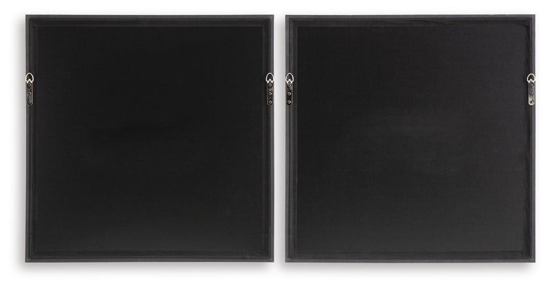 Set of 2 black framed wall art panels with hanging hardware