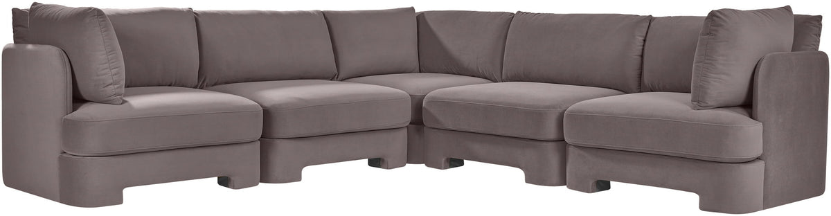 Gray velvet corner sectional sofa with chaise and back cushions