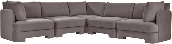 Gray velvet corner sectional sofa with chaise and back cushions