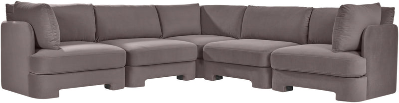Gray velvet corner sectional sofa with chaise and back cushions