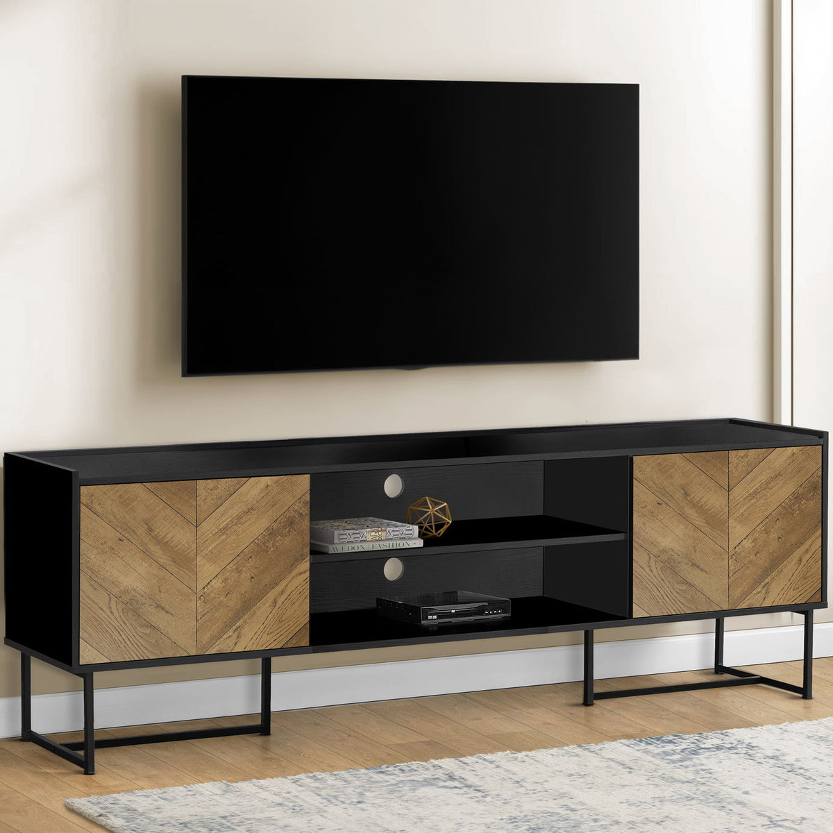 TV Stand, Console, Media Entertainment Center, Storage Cabinet, Modern - Black