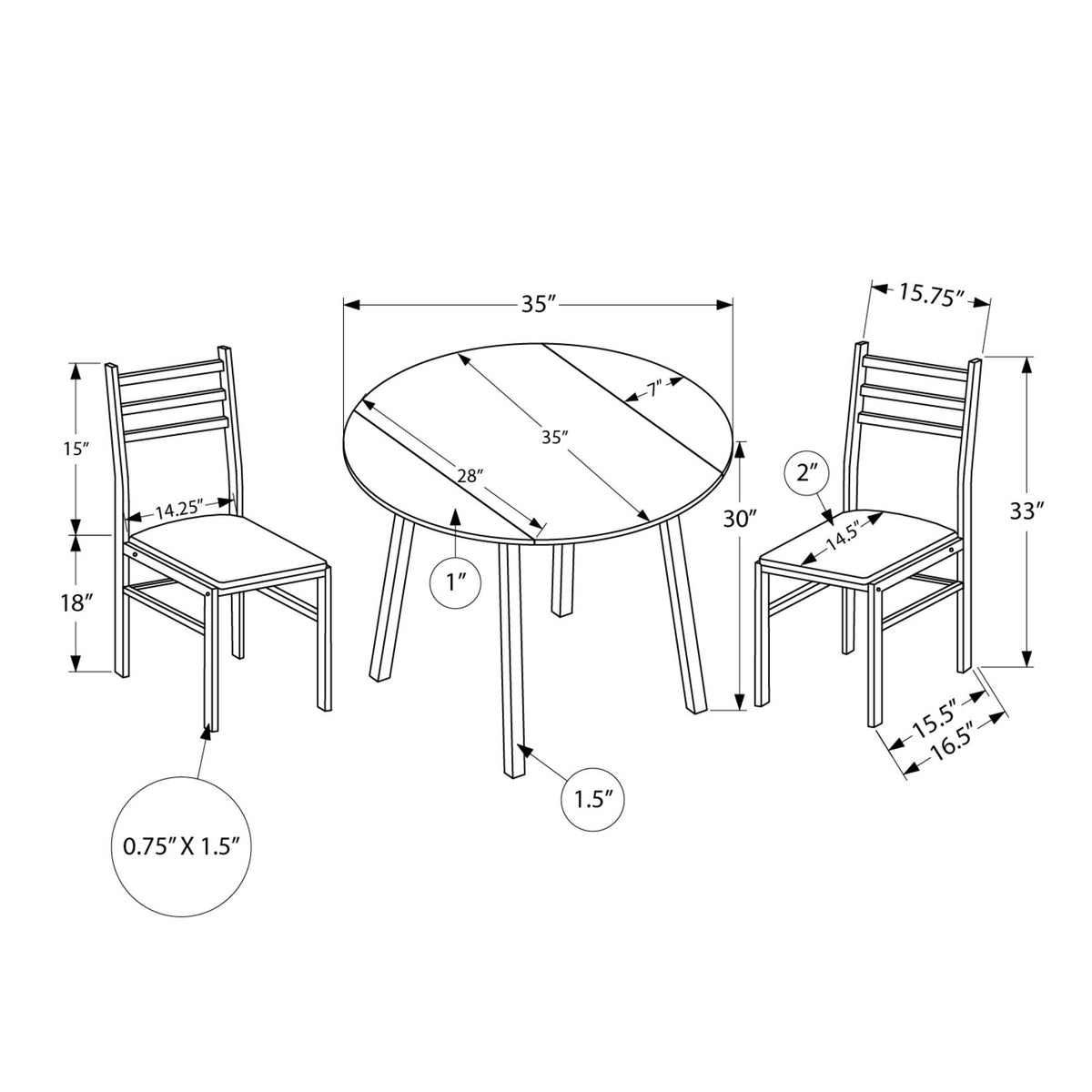 3 Pieces Dining Table Set, Small, Drop Leaf, Contemporary & Modern