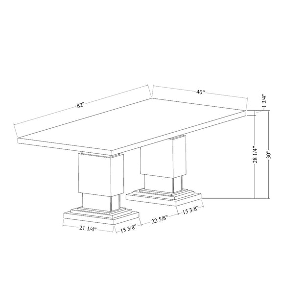 Dining table dimension diagram with pedestal base and measured height/width