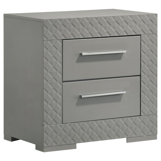 Ives - 2-Drawer Nightstand Bedside Table - Gray High Gloss