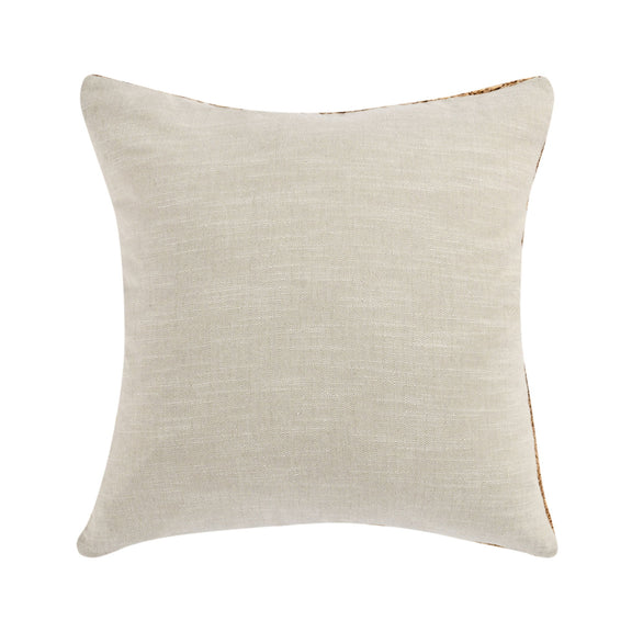 Light beige square pillow with smooth woven fabric and seam edge