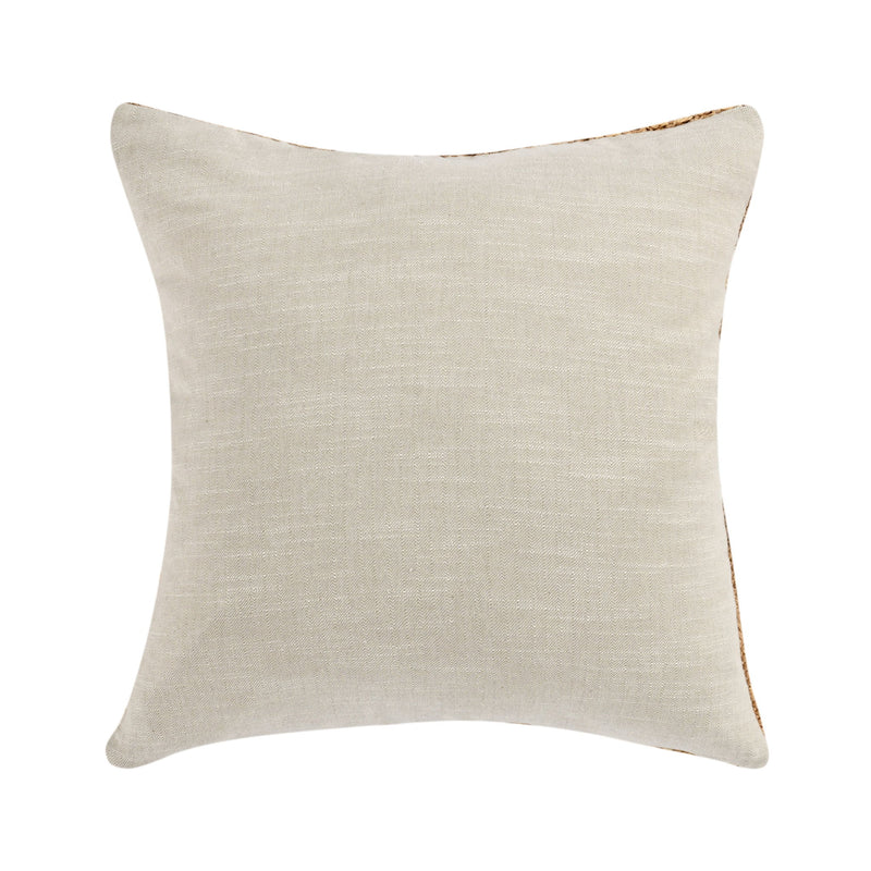 Light beige square pillow with smooth woven fabric and seam edge