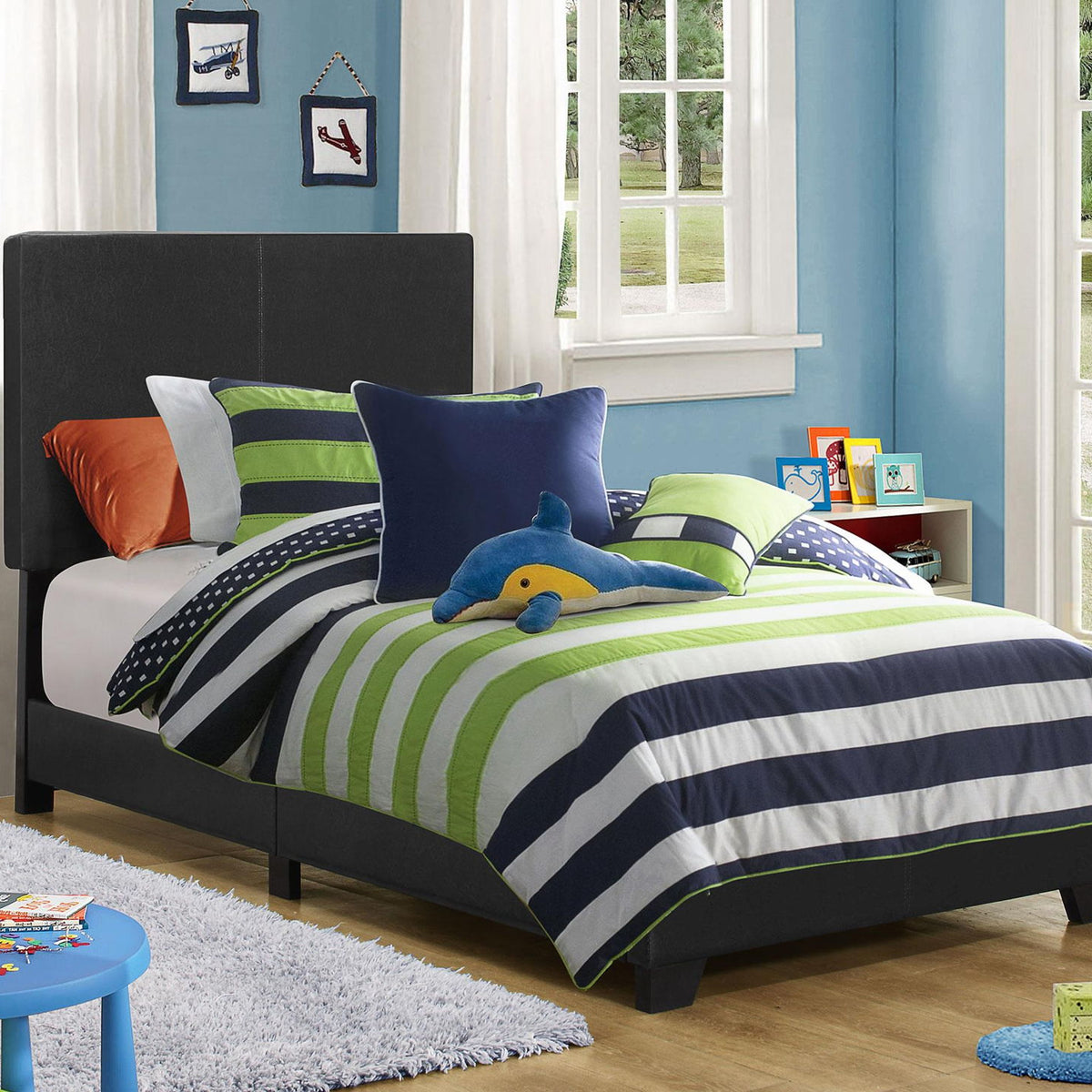 Dorian Faux Leather Upholstered Twin Panel Bed Black