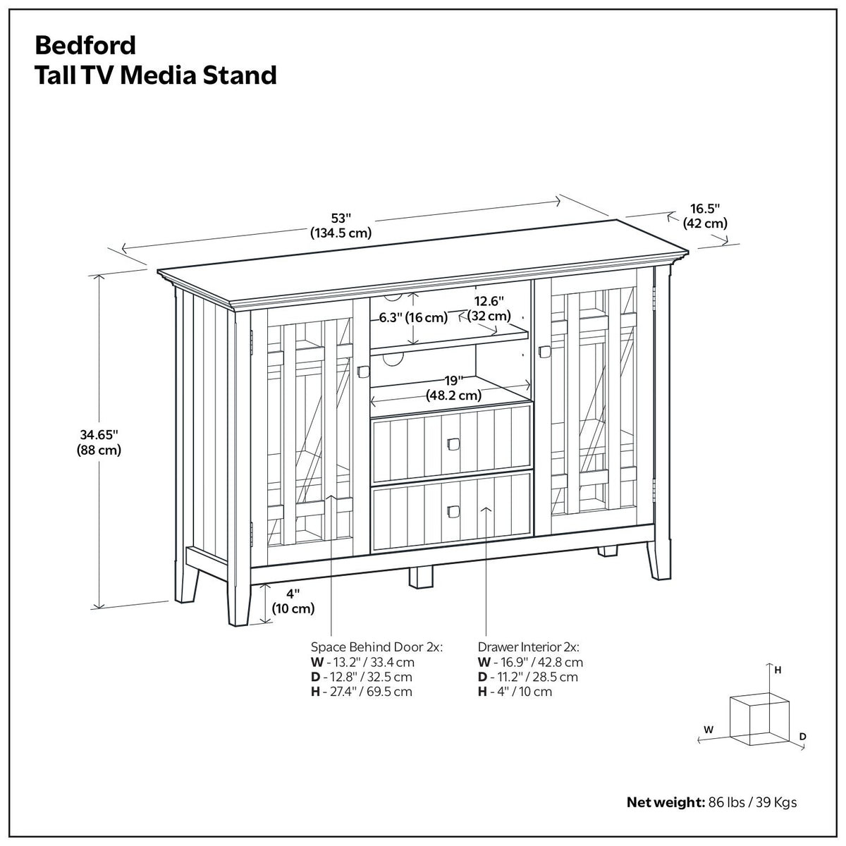 Bedford - Handcrafted Tall TV Media Stand