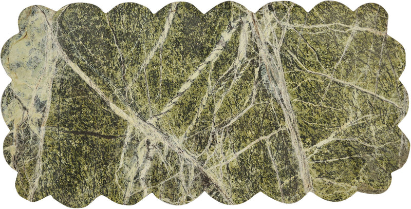 Genuine marble tray with scalloped edge, green stone with bold white veining
