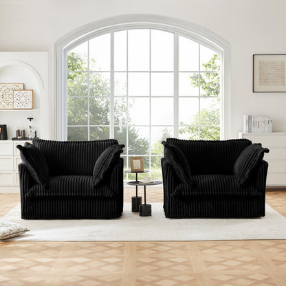 Set of 2 Slipcovered Corduroy Armchairs - Black Corduroy