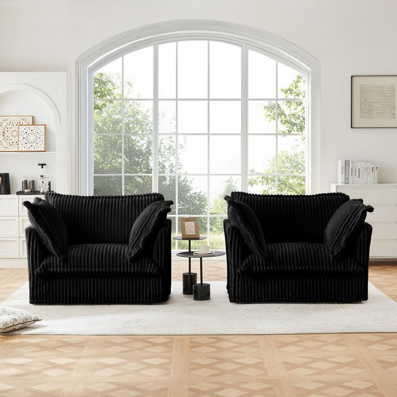 Set of 2 Slipcovered Corduroy Armchairs - Black Corduroy