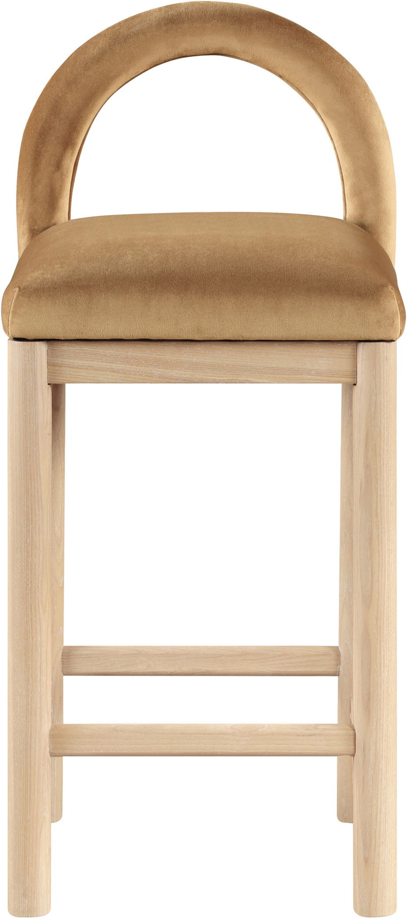 Conrad - Velvet Counter Stool With Natural Legs - Saddle