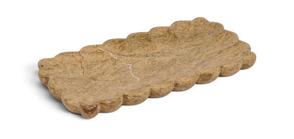 Brown marble tray with scalloped edge
